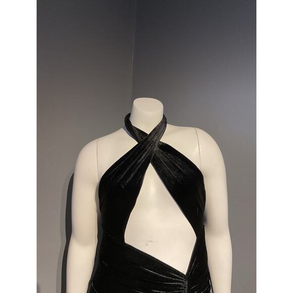 Fashion Nova Higher Standards Black Velvet Midi Dress Size Xs Peekaboo Sexy - Picture 4 of 6